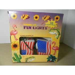 Primal Lite Fun Lights 10 US Flags on 12 Foot String 3"H X 4.25"L  Patio Camping